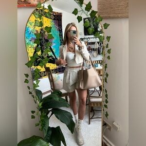 Know One Cares Linen Pleated Straight Office Beach High Waisted Shorts